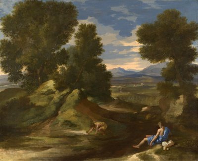 Landscape with a Man Scooping Water from a Stream by Nicolas Poussin